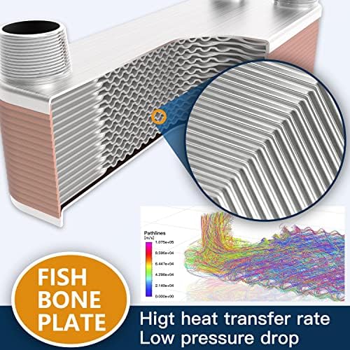 3"x8" 10 Plates Heat Exchanger with 3/4" MPT Port Water to Water 316L Stainless Steel Brazed Plate Heat Exchanger for Water Heating, Floor Heating, Commercial and Industrial Refrigeration