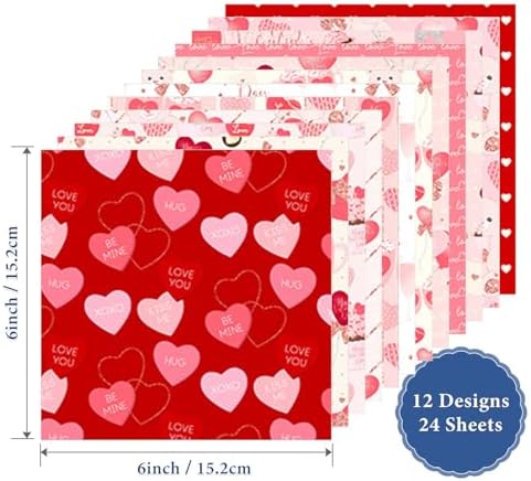 Happy Valentine's Day Scrapbook Paper Pad - 24 Sheets 6x6 inch Pattern Decorative Craft Paper Supplies for Junk Journals Bullet Journal Card Making(Love Pink)