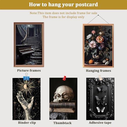 64 Pcs Moody Dark Academia Decor Vintage Postcards, Grunge Room Decor Gothic Wall Art Prints, Victorian Poster Goth Wall Collage Kit Halloween Decorations for Dorm, 4x6