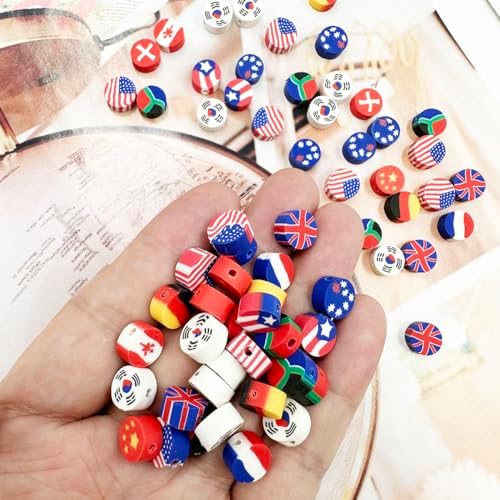 Flag Handmade Polymer Clay Beads, 100pcs Polymer Clay Spacer Beads for Women Jewelry Making DIY Charms Bracelet Necklace Hair Clip Accessories Handmade Craft