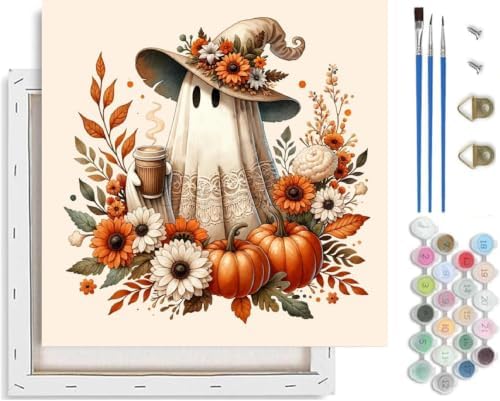 Fall Ghost Paint by Numbers Kit for Adults Beginner with Framed 10x10 Inch