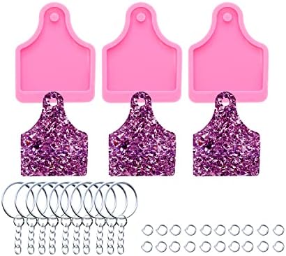 3pc Shiny Cow Tag Resin Silicone Mold Make Keychain Art DIY Handmade Charms Mold with 10PC Key Ring(DY0114+DY0114+DY0114)