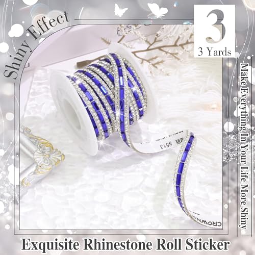 Blue Crystal Rhinestone Ribbon Royal 1 CM Wide Diamond Trim Sticker