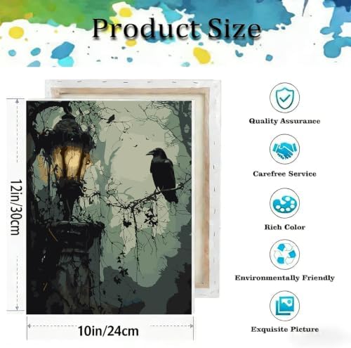 Gothic Paint by Numbers Kit for Adults,Crow DIY Paint by Number with Frame