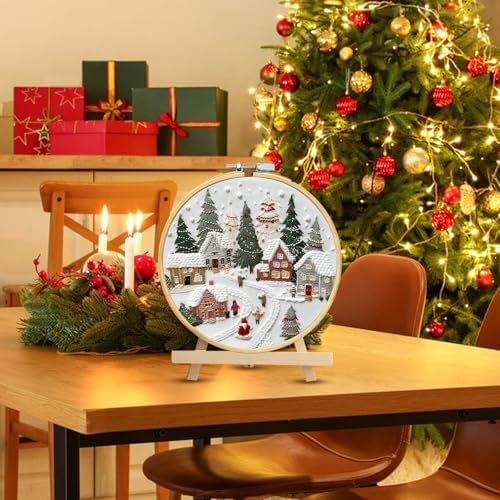 RUIQLXHANG Christmas Embroidery Kit, Christmas Gnomes Embroidery Kits for Beginners with Pattern, Cotton Threads, Needles, Instruction, 20cm Hoop, Gift for Mom, Grandma (Resort)