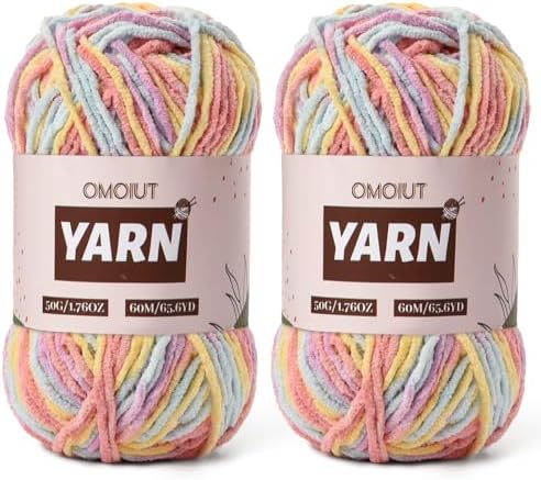 2 Packs Plush Chenille Chunky Crochet Yarn - Baby Yarn for Crocheting Soft - Velvet Yarns Knitting for Blankets Crafts - Fluffy Amigurumi Yarns 100g/131yds (2 Macaron)