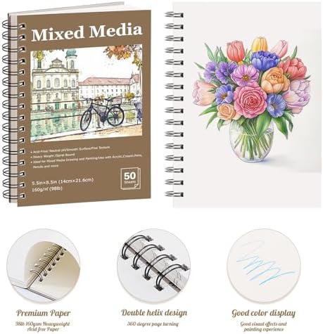 4 Pack Mixed Media Sketchbook, Spiral Bound, 200 Sheets Small Sketchbooks