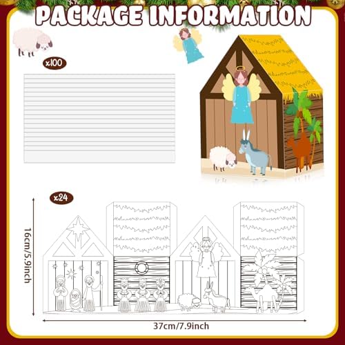 Tenceur 24 Sets Christmas Nativity Crafts Color Your Own Xmas Nativity 3D House Gift Make Your Own Jesus Birth Scene for Holy Night Christian Party Favor Religious Decor Sunday School Project