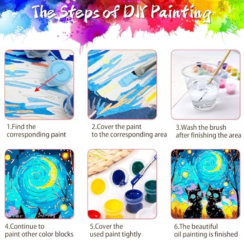 Yunnuo Paint by Numbers Kit for Adults Two Black Cat, Adult Paint by Number Kits Animals and Starry Night,DIY Paintwork with 3 Paintbrushes and Acrylic Paints,Perfect for Home Wall Decor 16x20 Inch