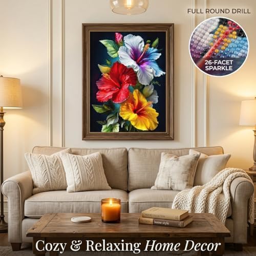 5D Diamond Art Kits for Adults, Hibiscus Flower Diamond Painting Kit
