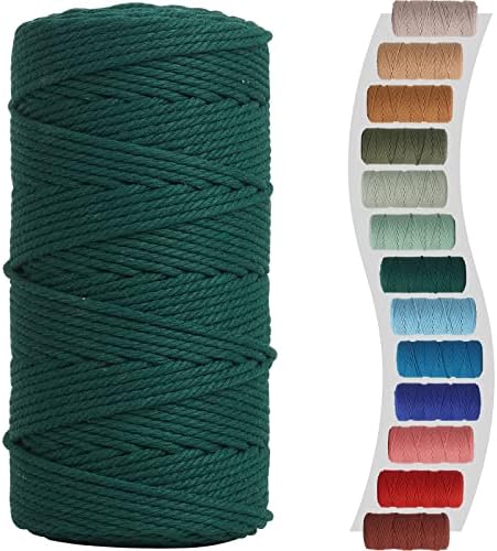 NOANTA Dark Green Macrame Cord 3mm x 220yards, Colored Cotton Macrame Yarn