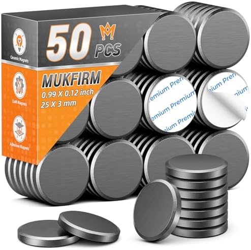 50 Pack Strong Craft Magnets for Fridge, Ceramic Magnet for Crafts Strong, Adhesive Round Magnets for Crafts, Magnet with Adhesive Back for Picture Frames, 25X3mm