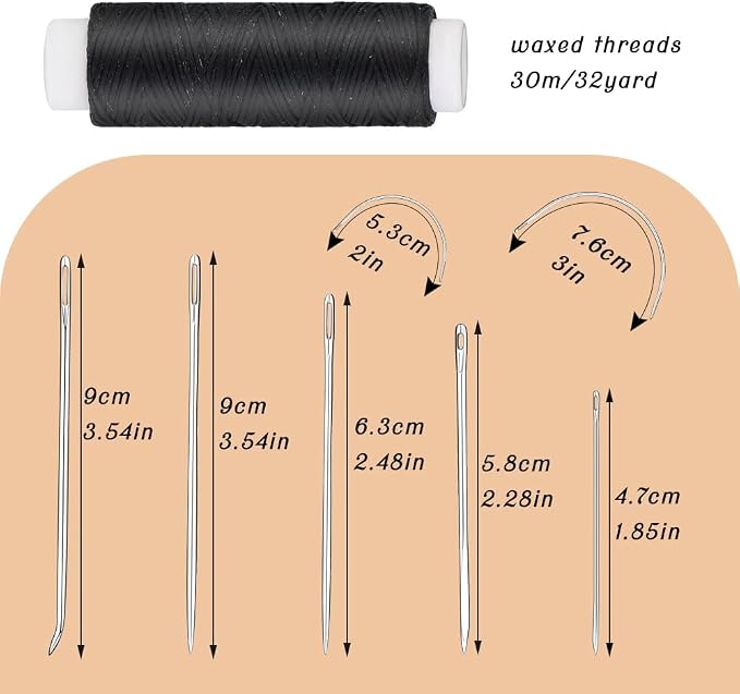 Ftyiwu Waxed Thread 32 Yards Upholstery Needle and Thread for Leather