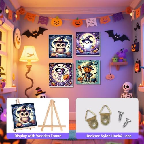 4 Pack Halloween Paint by Number for Kids with Wooden Frame - Wooden Easel