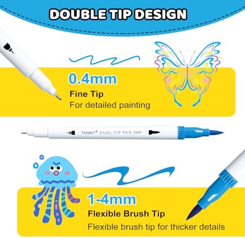 TANMIT 72 Dual Brush Markers for Adult Coloring Books | No Bleeding, Dual Tip Art Markers Set with Fine and Brush Tip Pens for Journaling Sketch Hand Lettering
