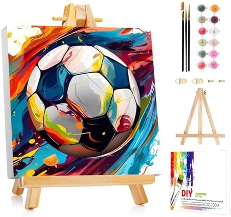 AUKELHJ Paint by Numbers Kit for Kids with Frame, Soccer, 8X8 inch