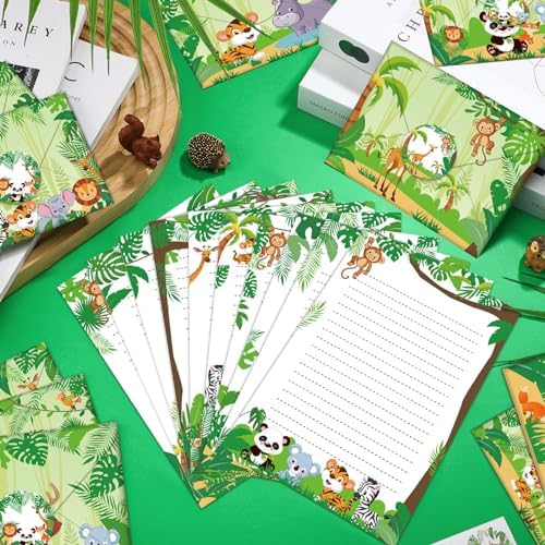 TaoBary 160 Pcs Safari Animal Stationery Paper and Envelopes Set