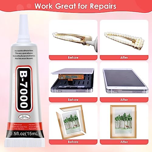 5 PCS 15 ML B7000 Super Glue, Transparent B-7000 Glue Rhinestone Gems Glue Flexible Adhesive for Crafts Jewelry Making Fabric Phone Repair Nail Art Glass Shoes Charms