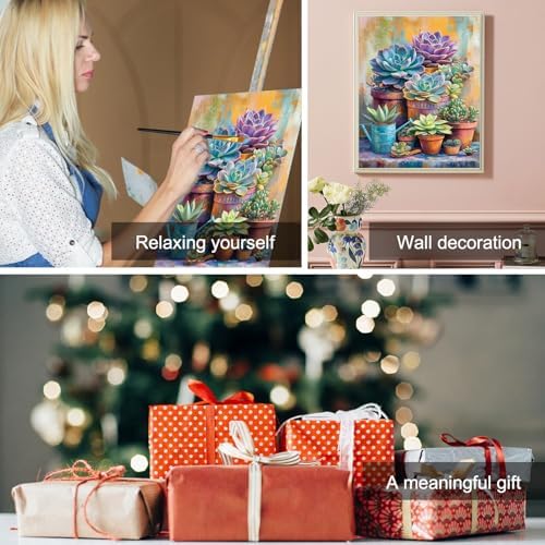 Amaieuin Succulent Adult Paint by Numbers,Canvas Paint by Numbers for Adults,Succulent Paint by Number Adult for Home Decor Gifts 16x20in