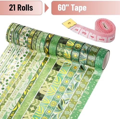 Mr. Pen- Washi Tape Set, 21 Rolls, Assorted Sizes, 5.5 Yards/Roll | Washi Tape for Scrapbook, Arts, Crafts, Journals and Planners, Greenery Summer Design