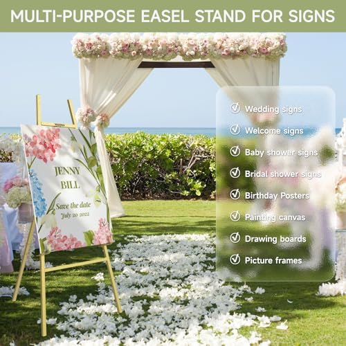 Gold Easel Stand for Sign, 47" Heavy Duty Metal Display Easel | 4-Tier Art Easel with Adjustable Chain, for Painting, Wedding Sign, Posters & Commercial Display