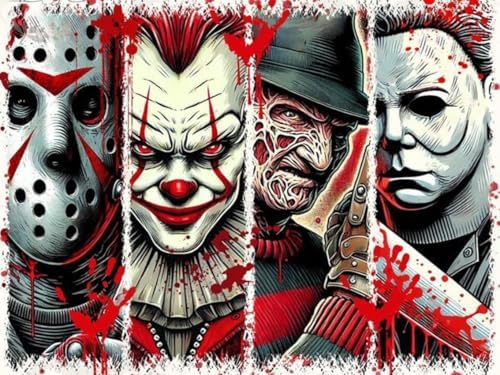 MBNTJHT Halloween Diamond Painting Kits for Adults Beginners,5D Full Round Drill Horror Movie Diamond Art Kits for Adults,DIY Gem Art Painting and Crafts for Holiday Gifts 12x16 Inch.