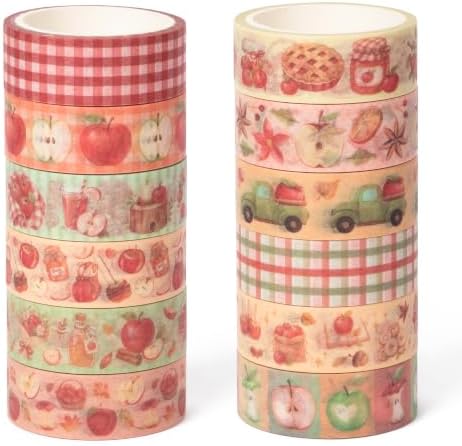 12 Rolls Autumn Thanksgiving Apple Washi Tape for Gift Wrapping