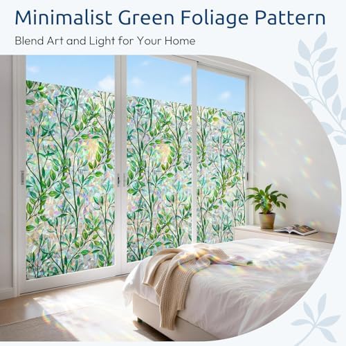 rabbitgoo Window Privacy Film Rainbow, Green Foliage, 17.5" x 78.7"