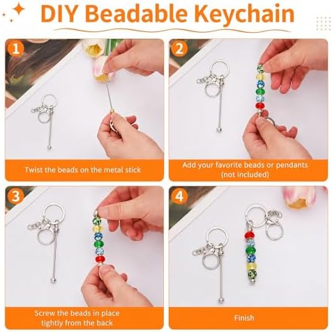 30Pcs Blank Beadable Keychain Bars Bulk Blank Metal Keychain