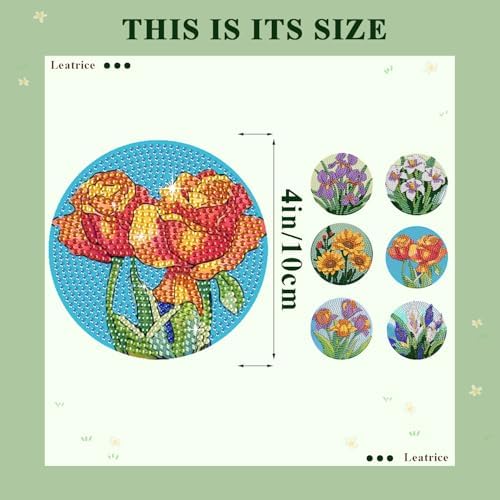 Leatrice 6 PCS Diamond Art Coasters Small Diamond Painting Kits for Adults