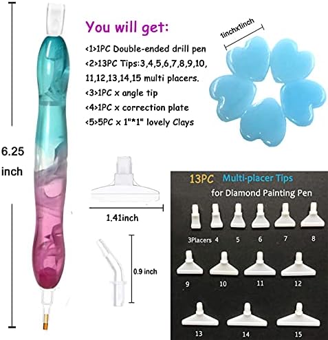 Praise V Do Diamond Painting Art Drill Bead Pen Accessories Tool Kit, 5D Stylus Tips Placers Heads and Clays Fuchsia Blue