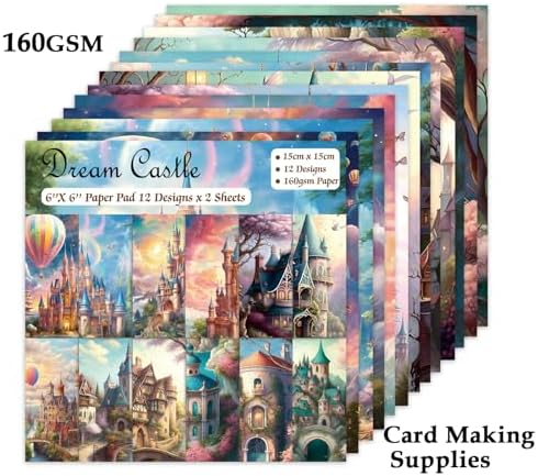 Scrapbook Paper, 24 Sheets 6"×6" 160gsm Single-Sided Patterned Cardstock