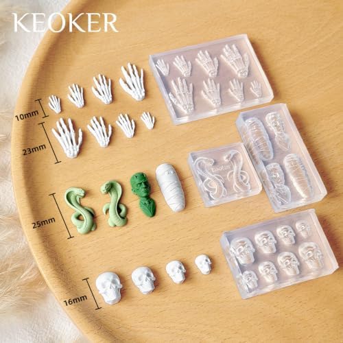 Keoker Halloween Polymer Clay Molds for Jewelry, Skull Polymer Clay Earring Molds, 5 Shapes Halloween 3D Silicone Molds