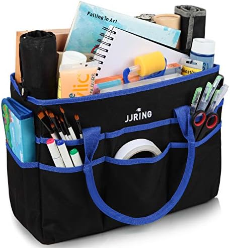 JJRING Large 600D Nylon Artist Organizer Tote Bag With 16 Pockets, Blue