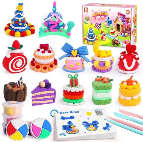 Helsort Air Dry Clay Kit, 12 Cake Modeling Clay for Kids, Tutorial Video