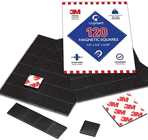 Magnetic Squares, 120 Pieces Magnet Squares (Each 20 x 20 x 2mm) on 4 Tape Sheets, with 3M Strong Adhesive Backing. Perfect for DIY, Art Projects, whiteboards & Fridge Organization (120 Pieces)