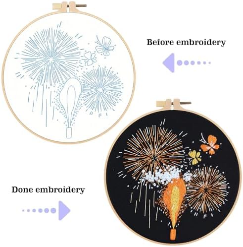 spicssa 2PCS Embroidery Kit for Beginners, Hand Needlepoint Kits for Adults with Pre-Stamped Patterns, 7.8-Inch Hoop, Threads & Needles, Step by Step Instructions