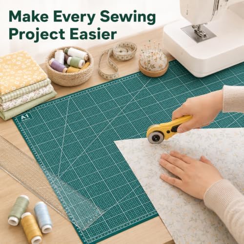 Large Cutting Mat, 35" x 23", 1 Pack Double-Sided 5-Ply Self Healing Cutting Mat, for Sewing, Quilting, Scrapbooking & Craft, Large Craft Cutting Board for Hobby Use(A1), Green