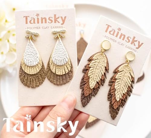 TAINSKY Leather Feather Polymer Clay Cutters, Leather Clay Cutters, Boho Clay Cutters for Polymer Clay Jewelry, 20 Pcs Feather Polymer Clay Cutters for Earrings