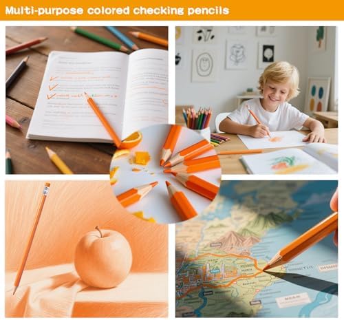 Adhere 25pcs Checking Pencils Erasable colored Pencils Pre-Sharpened #2 HB,for Checking Tests Grading,Map Coloring, editing Office Favors,including a Free sharpener. (Orange)