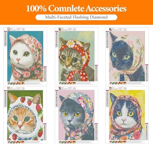 DAZZLEDOTS 6 Pack Funny Cat Diamond Art Kits for Adults, Babushka Cats Diamond Painting Kits for Beginner DIY 5D Full Drill Diamond Dots Crafts for Home Wall Decor Gifts 12x16 Inch