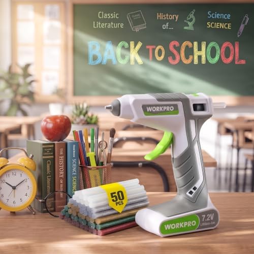 WORKPRO Cordless Hot Glue Gun, 7.2V Dual-Temp Kit, White