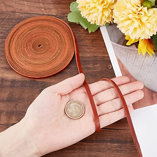 GORGECRAFT 5.5Yds 5mm Flat Genuine Leather Cord String Natural Leather Craft Lace Strips Full Grain Cowhide Braiding Cord Roll for Jewelry Making DIY Braided Bracelets Keychains(Brown)