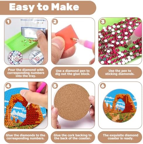 CRZMODE 8 Pcs National Park Diamond Art Coasters Kits, Diamond Painting Coasters with Holder Set of 8, DIY National Park Art Crafts Supplies for Adults Cup Mat House Warming Gifts Non-Slip