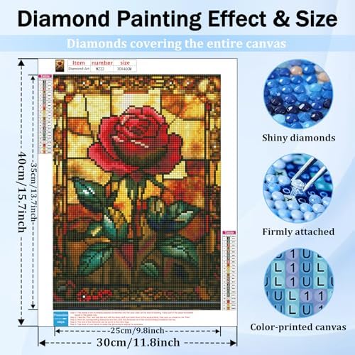 XTCIXAL Diamond Art Kits for Adults, Rose Diamond Painting, 12x16 Inch