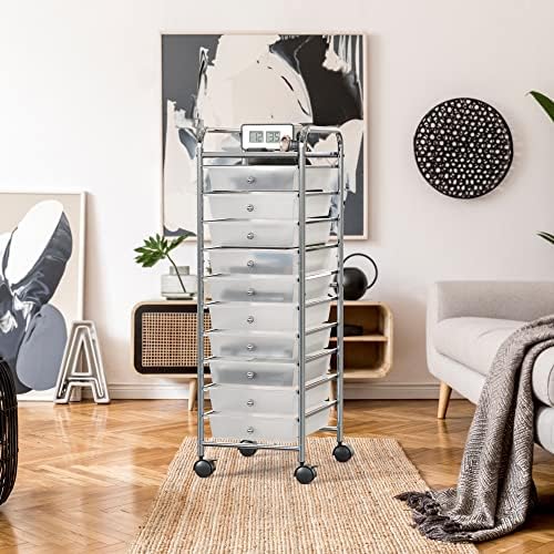 Simple Houseware 10 Drawers Rolling Utility Cart Organizer, Chrome