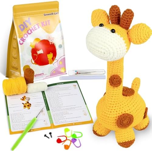 Beginner Crochet Kit for Making Adorable Giraffe - Complete DIY Craft Kit with Yarn, Hooks, and Video Tutorial - Ideal Arts and Crafts for Adults, Room Decor Gift