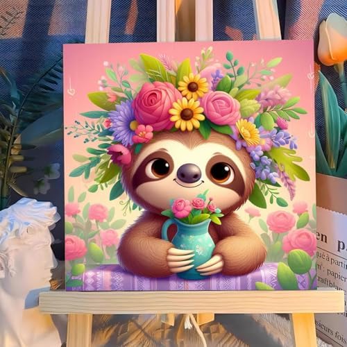 Reivworl Framed Sloth Paint by Numbers Kit for Adults Beginner 10×10 inch