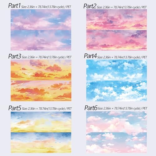 PET Tape Stickers for Journaling Supplies,Dreamy Sky Scrapbook Stickers