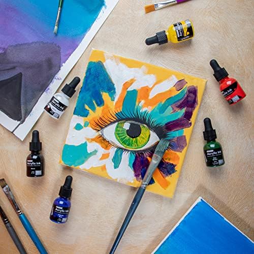 Mont Marte Acrylic Ink Premium 6pc x 20ml (0.7 US fl.oz), Acrylic Inks for Artists, Essential Colors, Ideal for Air Brush, Pouring Art, Scrapbooking, Ink Drawing, Mixed Media